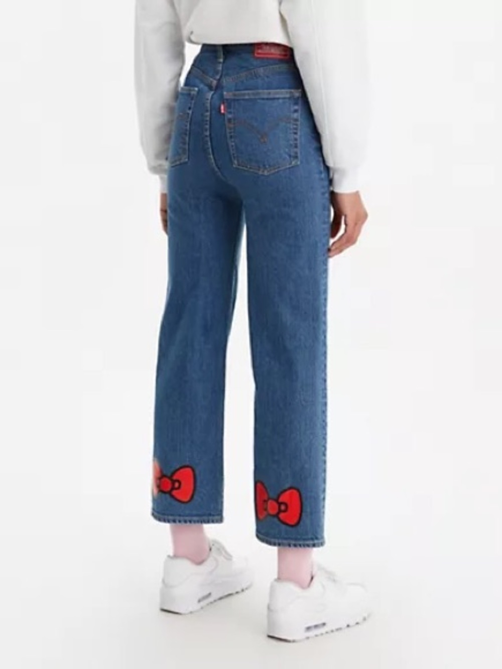 Levi's X Hello Kitty Blue Cropped Straight Jeans with Red Bow Accents